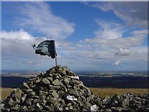 NO5476 : Cairn (and drying coat) on top of Bulg by Rob Peaker