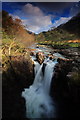 NN1468 : River Nevis and upper falls from bridge, Glen Nevis by djmacpherson