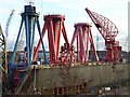 Dismantled cranes at the former Swan Hunter shipyard