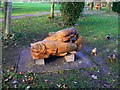 Sculpture and three mallard, Priory Gardens, Marlborough