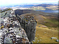 Ben Loyal Summit, An Caisteal - NS52, 764m (2507ft)  

Looking ENE off the sheer eastern face (foreground) of An Caisteal towards the northern end of Loch Loyal.  Ben Hiel