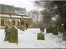 NY8355 : The churchyard of St. Cuthbert's Church, Allendale, under snow by Mike Quinn