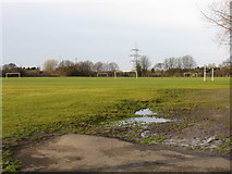 SJ8191 : Football Pitches near the M60, Northern Moor by Peter Whatley