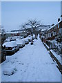 Footprints in the snow in Elkstone Road