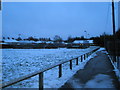 Snow clearing on the path leading down to Medina Primary School