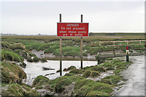 SD4357 : Warning sign at Lades Bridge by Kate Jewell