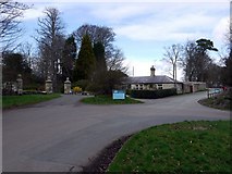 NU2517 : Road bend at entrance to Howick Hall by Andrew Curtis