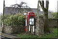 Phone box, notice board and bus stop, Farmington.