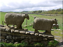 NY9027 : Sheep sculpture near Low Force by Andrew Curtis