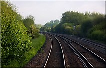 SP4908 : The railway curves round Port Meadow by Steve Daniels