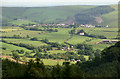 SS9587 : Farmland, Glynogwr and Cwm Ogwr Fach viewed from Ogmore Forest by eswales
