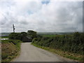 The Llanbabo road descending towards Pen y Parc cottage