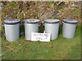 Recycling bins at Rynys Farm campsite