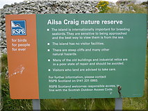 NX0299 : RSPB Signage near the jetty on Ailsa Craig by Phil Catterall
