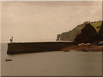 SX9676 : Dawlish: angler on breakwater by Chris Downer