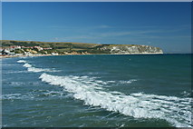 SZ0379 : Waves in Swanage Bay by Peter Trimming