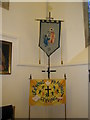 Banners near the font at St Barnabas, Swanmore