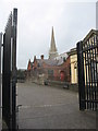 Steel security gates above New Gate.