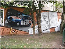 NS5766 : Mural, Kelvingrove Park. 17 - Taxi and credits by Richard Webb