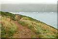 SM7624 : Misty view from the coastpath eastward across Caerfai Bay by Andy F