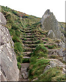 SM7423 : Steps down to the quay and breakwater, Porthclais by Andy F