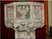TG1020 : St Mary's church - seven sacraments font (detail) by Evelyn Simak