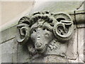 NY9363 : Ram's head above doorway, HSBC Bank, Fore Street by Mike Quinn