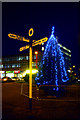 Signpost and Christmas Tree, Southgate, London N14