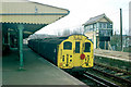 Shanklin station - train and signalbox, early spring  1977