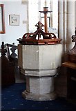 TL7789 : St Mary, Weeting, Norfolk - Font by John Salmon