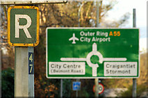 J3874 : Ring road sign, Belfast by Albert Bridge