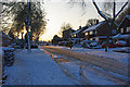 Evening sun on the snow, Arden Road, Crawley