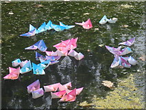 NZ2743 : Pond art at Crook Hall by Les Hull