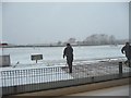 The snow-covered race track