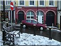 Snow-covered bench, Omagh