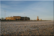 SD3348 : North Euston Hotel, Beach lighthouse & Blackpool and the Fylde college radar station. by Antony McCann
