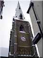 Church spire in the snow