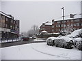 Southgate Circus in the snow