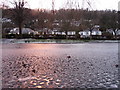 The boating lake at Bicclescombe Park following sub-zero temperatures