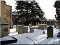 Trumpington churchyard in the snow