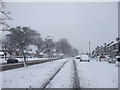 Llanedeyrn Rd, Cardiff, on a snowy day