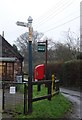 Road Sign & post box outside Bicknoller shop, Bicknoller