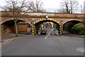 Looking east at the three-arch railway viaduct on Warwick New Road