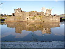 ST1586 : Caerphilly: moat and castle reflection by Chris Downer