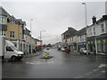 Looking from the mini-roundabout towards the level crossing