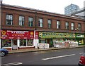 Red and green ; shops on t