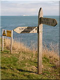 SZ0478 : Swanage: signs at Peveril Point by Chris Downer