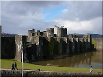 ST1586 : Eastern part of the moat and walls of Caerphilly Castle. by Colin Park