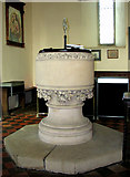 TF6204 : St Mary's church, Wimbotsham - Victorian baptismal font by Evelyn Simak