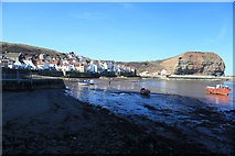 NZ7818 : View of Staithes and Cowbar Nab from the East Breakwater by Michael Jagger